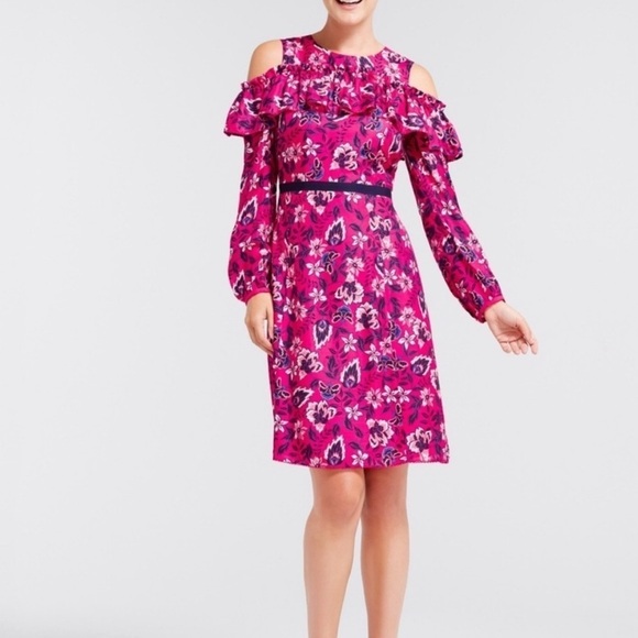 Draper James Dresses & Skirts - Draper James Pink Floral Cold Shoulder Silk Blend Dress Size 10